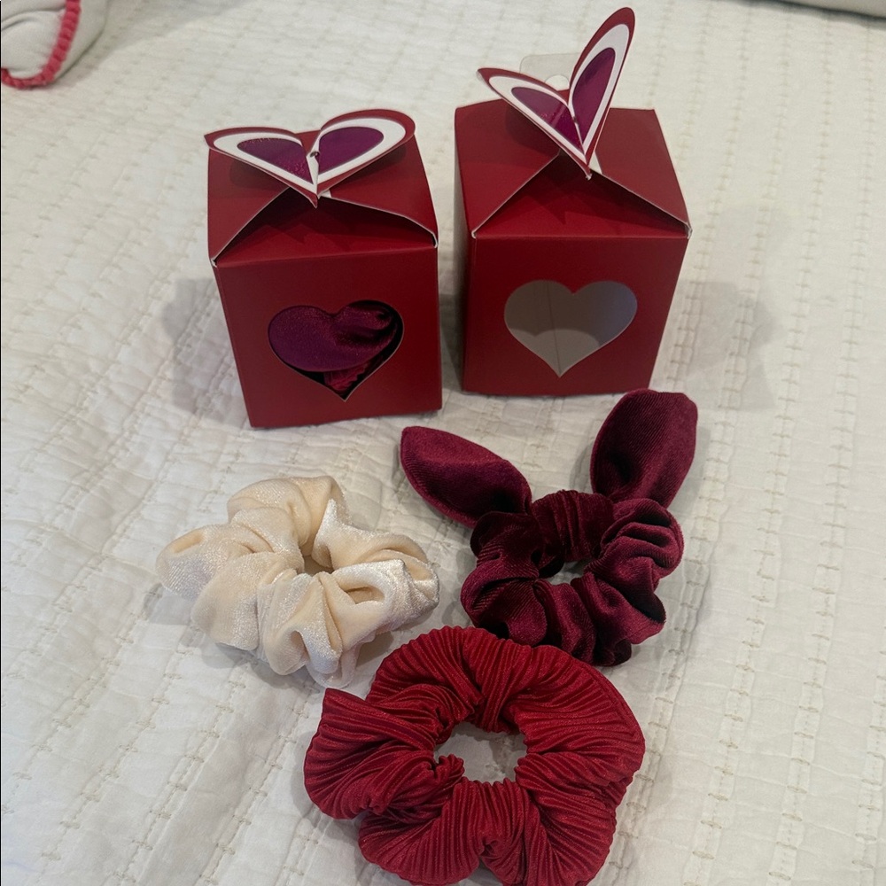 Elegant Burgundy and Cream Hair Scrunchies Set ( 2 boxes)